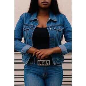 Vintage USA Rhinestone Belt Buckle Patriotic American Flag Accessory Bling